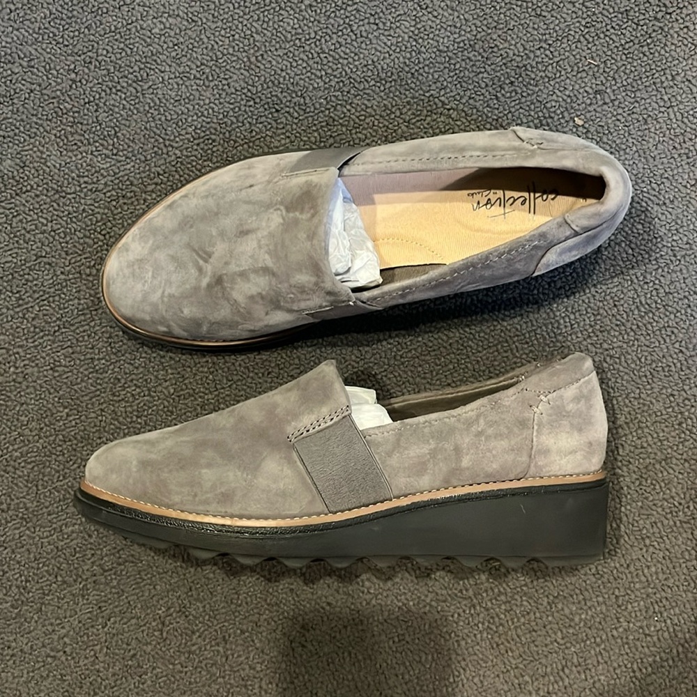 NWT Clarks suede slip in loafers